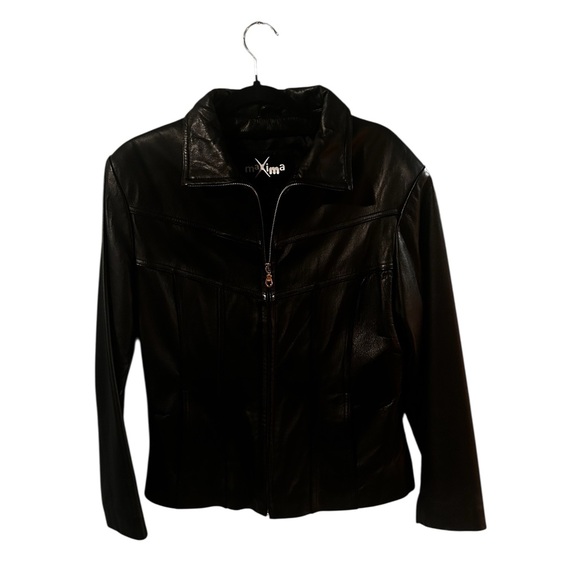 Maxima Wilson’s Women Black Leather Jacket moto motorcycle biker size medium - Picture 1 of 6